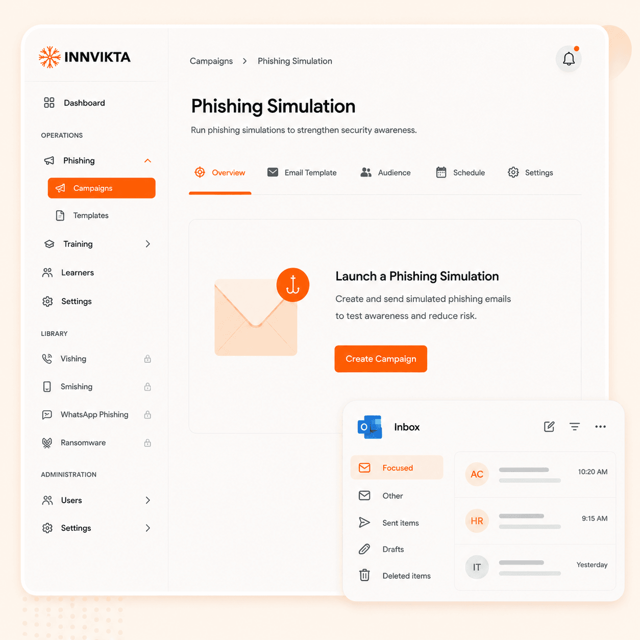 Phishing simulations mockup